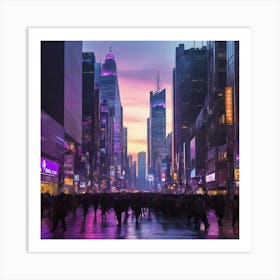 Times Square city At Dusk paintings art print 1 Art Print