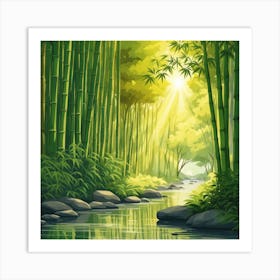 A Stream In A Bamboo Forest At Sun Rise Square Composition 57 Art Print