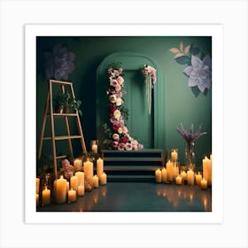 Wedding Scene With Candles And Flowers 1 Art Print