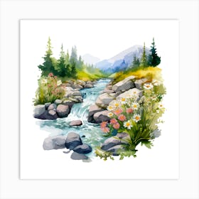 Watercolor Mountain Stream 2 Art Print