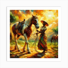 Woman And A Horse 3 Art Print