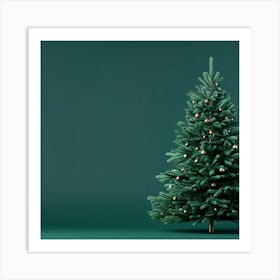 Christmas Tree On Green Background Art Print