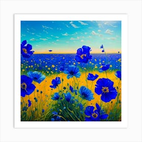 Blue Poppies 03 -Style - Van Gogh Art Print