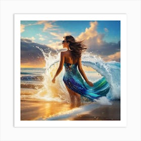 Beautiful Woman In The Ocean Art Print