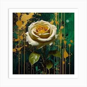 Gold Splatter Rose Art Print