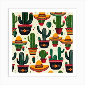 Mexican Cactus Pattern 10 Art Print