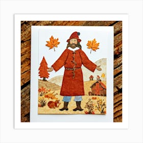 A Seasonal Autumn Greeting Card Joyfully Featuring A Cheerful Pilgrim Adorned In The Traditional Br (5) 1 Art Print