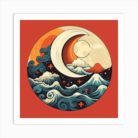 Moon And Waves Art Print