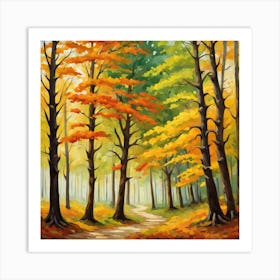 Forest In Autumn In Minimalist Style Square Composition 22 Art Print