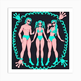 Three Girls In Bikinis 2 Art Print