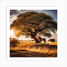 Lion Under The Tree 24 Art Print