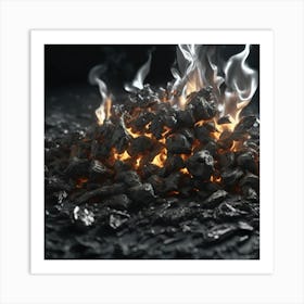 Coal Burning On Black Background Art Print