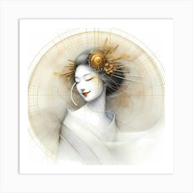 Geisha Happy Smile - Drawing Art Print