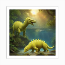 Dinosaurs In The Forest Art Print