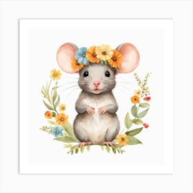Floral Baby Rat Nursery Illustration (39) Art Print