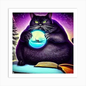 Black Cat Holding A Crystal Ball Art Print