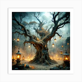 Ancient Tree With Lanterns 4 Art Print