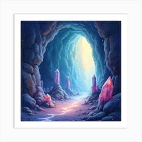 Crystal Cave Illuminated By Magical Light, Watercolor 1 Art Print