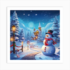 Snowman In The Snow 2 Art Print