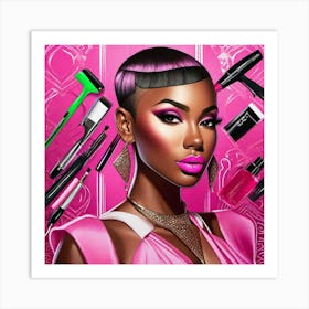 Black Woman With Makeup Brushes Art Print