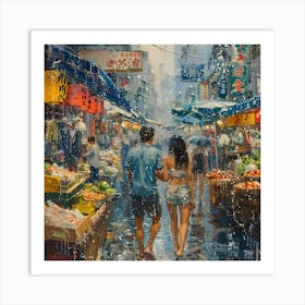 Hong Kong Market, In Warm Colors, Impressionism, Surrealism Art Print