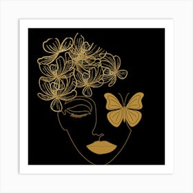 Woman'S Face With Flowers Art Print