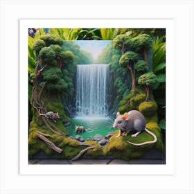 Rat And Waterfall Art Print