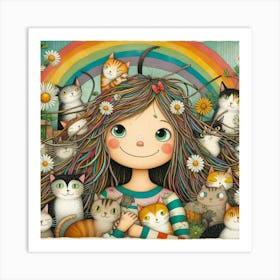 Rainbow Cat Girl Art Print