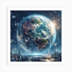 Earth In Space With Bubbles 2 Art Print