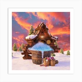 Wooden hut snow 10 Art Print