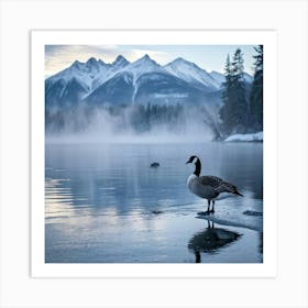 Canadian Geese On Frozen Lake Art Print