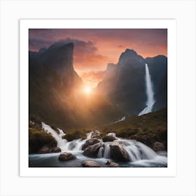 Waterfall At Sunrise Art Print