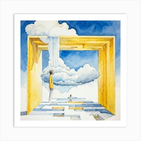 Watercolor Of A Cumulus Cloud Personified As A Dream Weaver Surrounded By Empty Space A Levitating (5) Art Print