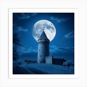 Moonlight Over A Castle Art Print