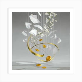 Gold Coins And Flowers Art Print