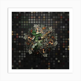 Vintage Fig Branch with Bird Fruit Wreath on Dot Bokeh Pattern n.0785 Art Print