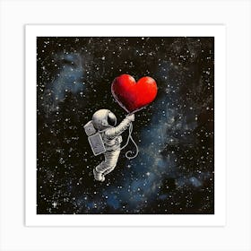 Astronaut In Space With A Heart Balloon Art Print