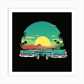 Dinosaurs And Cars Art Print