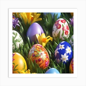 Painted Easter Eggs amongst the Daffodils Art Print