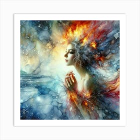 Woman With Fire In Her Hair Art Print