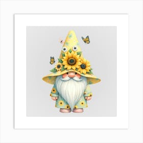 Watercolor Sunflower Gnomes 11 Art Print