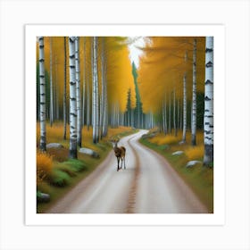 Deer On The Road Art Print