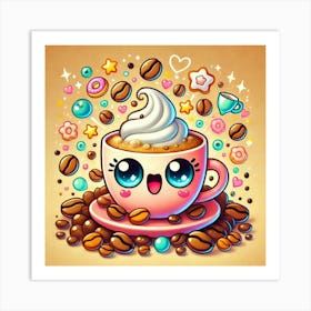 Cute Kawaii Coffee Cup (6) Art Print