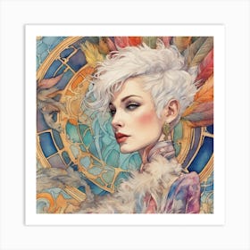 Portrait Of A Woman With Feathers Art Print