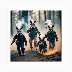 Group Of People In Gas Masks Art Print