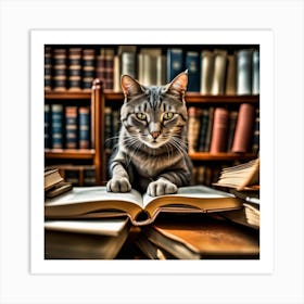 Cat Reading Book Art Print