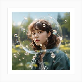 Korean Girl With Bubbles Art Print