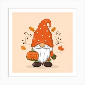 Gnome With Pumpkin Art Print