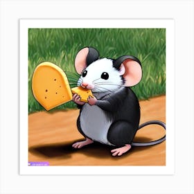 Pop Art Print | Mouse With Cheese Already Happily Stares At Floating Cheese Art Print
