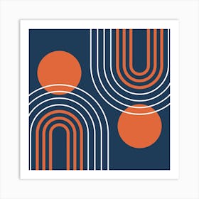 Mid Century Modern Geometric B21 In Navy Blue And Orange (Rainbow And Sun Abstract) 02 Art Print